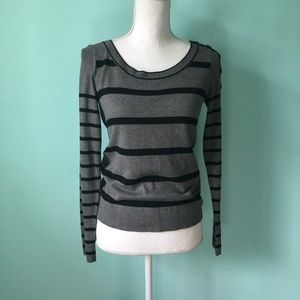 Ann Taylor LOFT Striped Gray & BLK Sweater Top XS